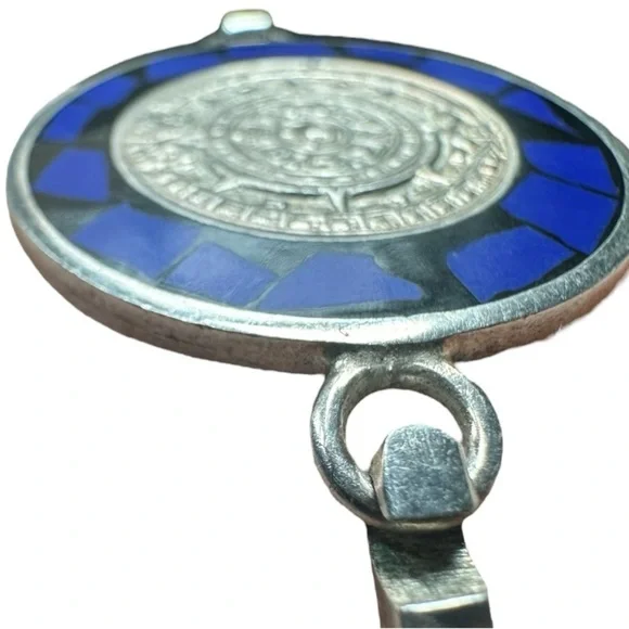.925 Sterling Silver Taxco Bracelet – Aztec Calendar & Blue Lapis Inlay - Picture 6 of 8